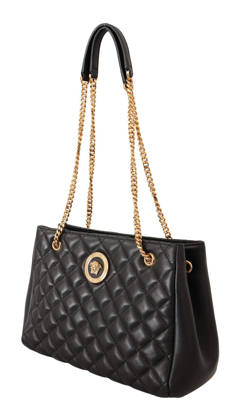 Versace Black Quilted Nappa Leather Medusa Tote Handbag